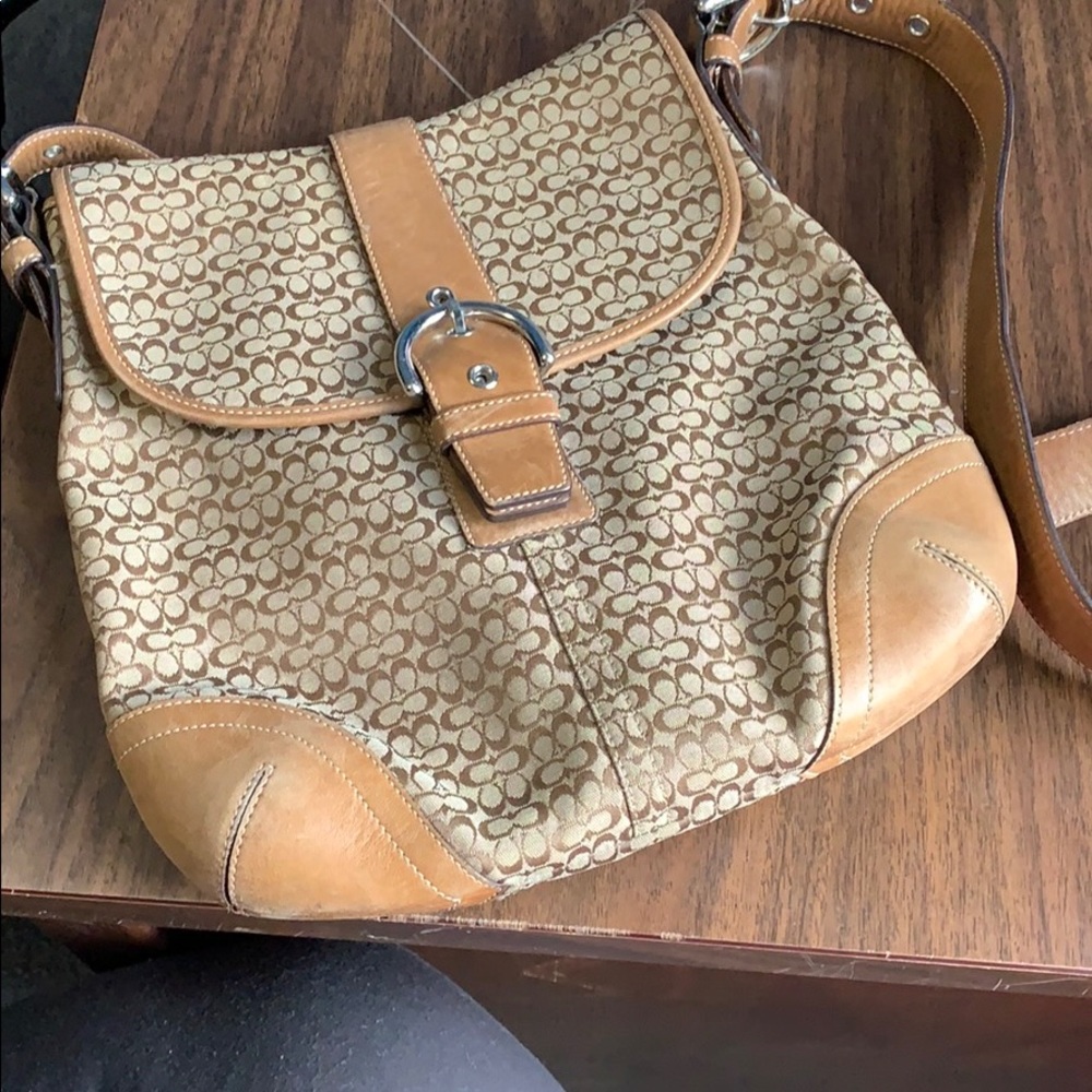 Coach Tan Signature Canvas Crossbody with Saddle Leather Trim